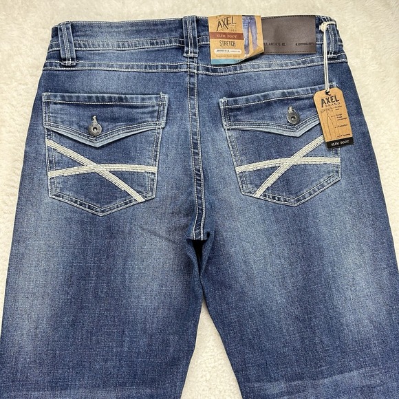 T.K. Axel Slim Boot Cut Stretch Blue Denim Jeans Mens 32x30 NEW - Picture 13 of 16